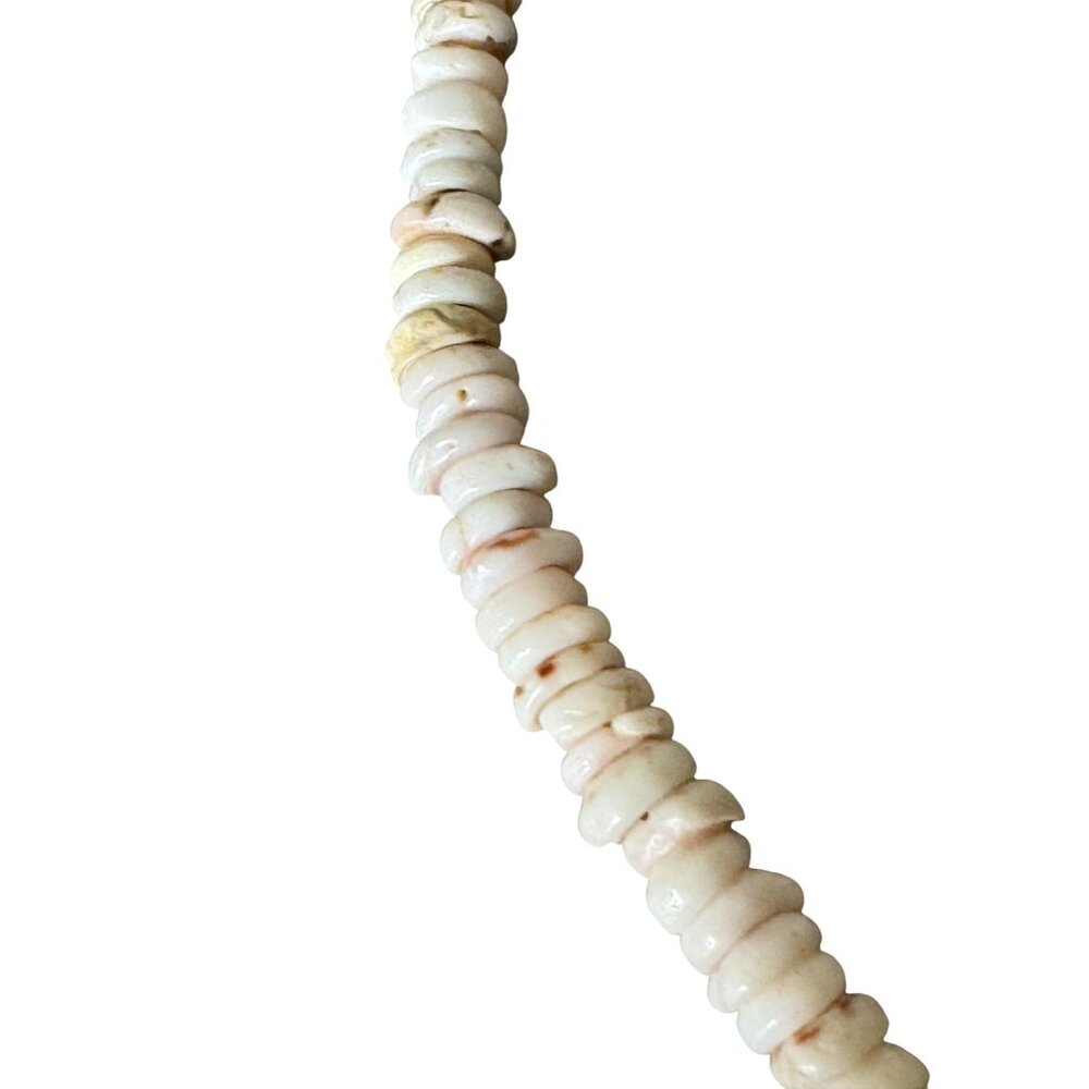 Old Southwestern Puka Oyster Shell Necklace Turquoise Accent & Sterling Silver - Picture 9 of 12